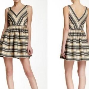 J. Crew Black Gold and Cream Striped Mini Dress